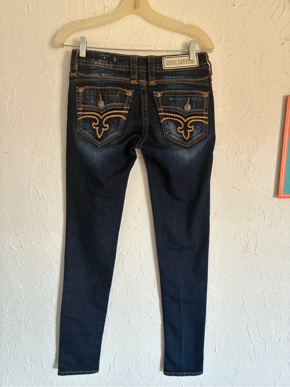 ⚡️Rock Reviva Dark Blue Skinny Jeans with Gold Embroidered Pockets - Picture 3 of 10